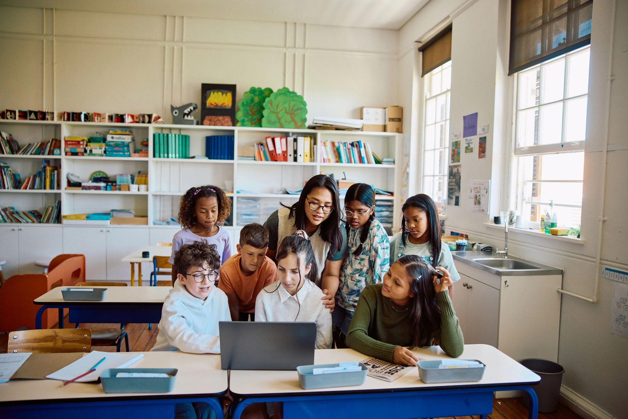 Students learning together in a modern classroom